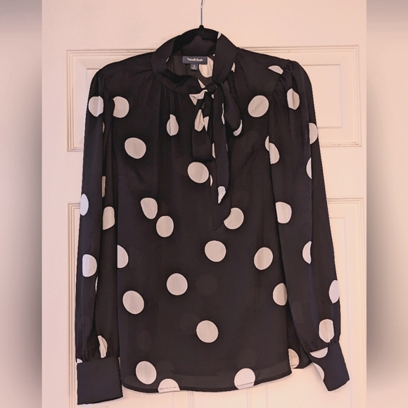 Black Polka Dot Marvel the Masses Tie-Neck Blouse - ModCloth - Picture 5 of 6